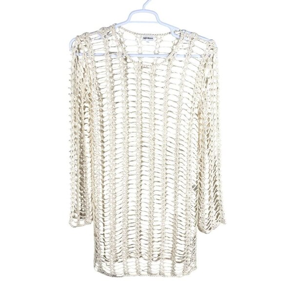 Superdown Med Miranda Crochet Mini Dress Open-Knit Bell Sleeves Beachy Vacation - Picture 2 of 16